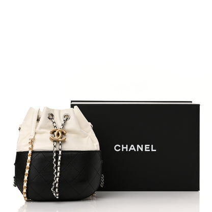 Chanel Aged Calfskin Quilted Small Gabrielle Bucket White Black 11 of 11