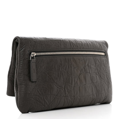 Saint Laurent Crocodile Embossed Calfskin West Hollywood Monogram Fold Over Clutch Earth 3 of 6