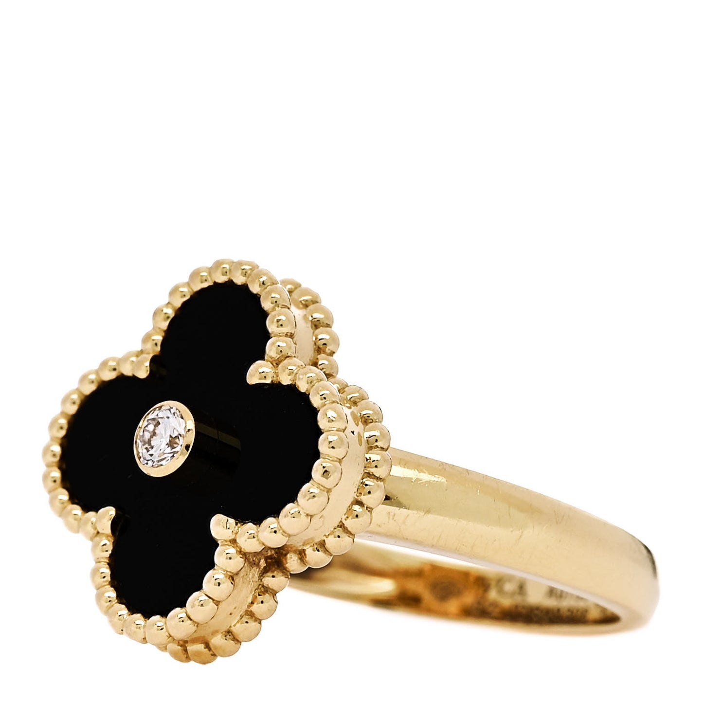 18K Yellow Gold Diamond Black Onyx Vintage Alhambra Ring 52 6