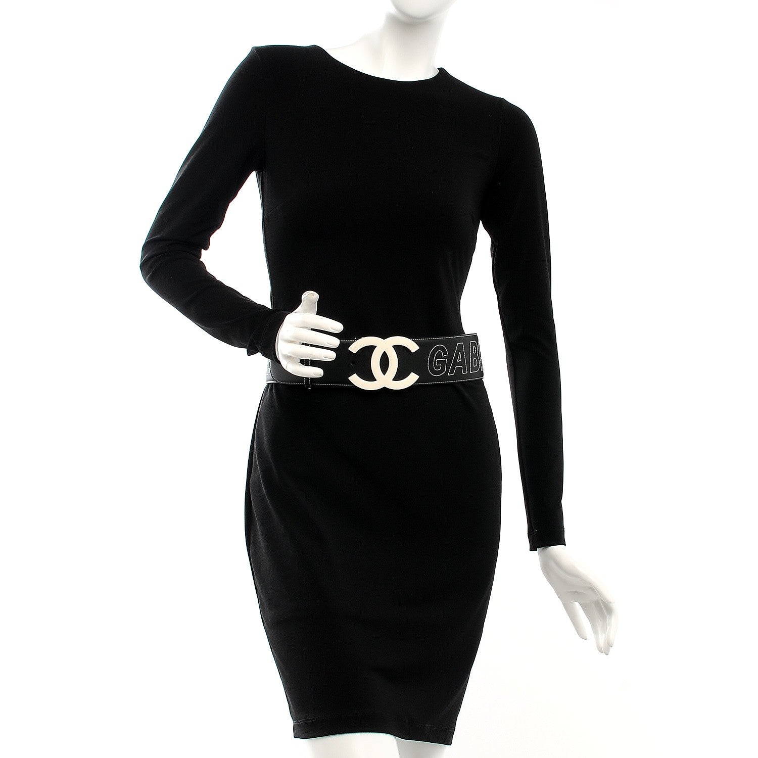Chanel Calfskin Resin Gabrielle CC Logo Belt 75 Black White 2 of 9