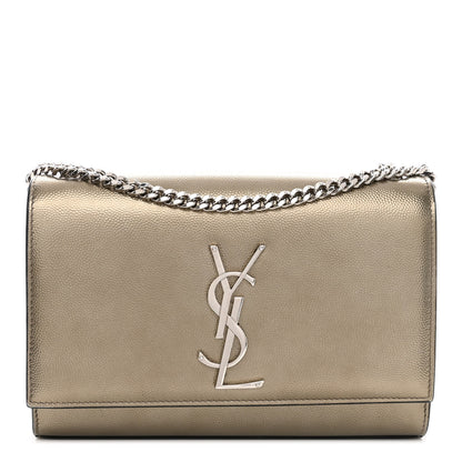 Saint Laurent Grain De Poudre Small Monogram Kate Satchel Gold 1 of 10