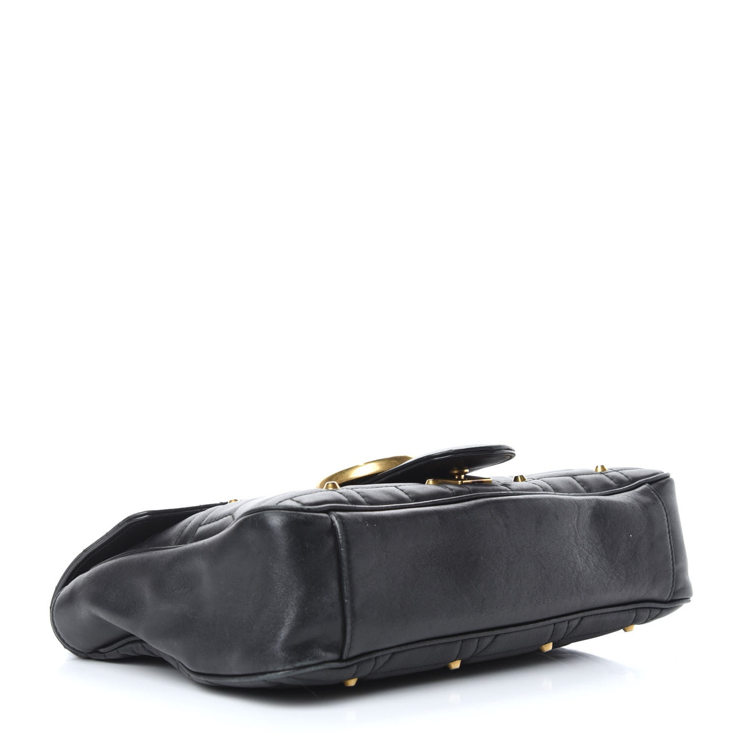 Gucci Calfskin Matelasse Studded Medium GG Marmont Shoulder Bag Black 4 of 9