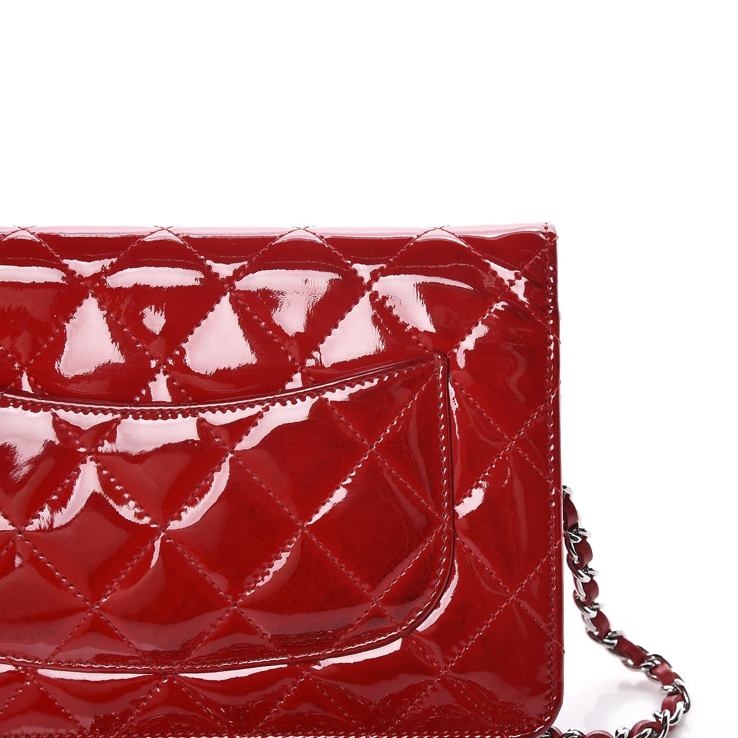 Patent Quilted Wallet On Chain WOC Red
