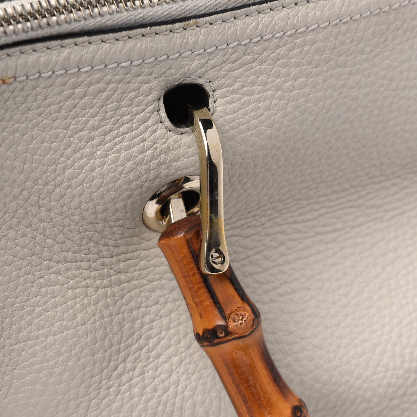 Calfskin Bamboo Medium Shopper Boston Mystic White