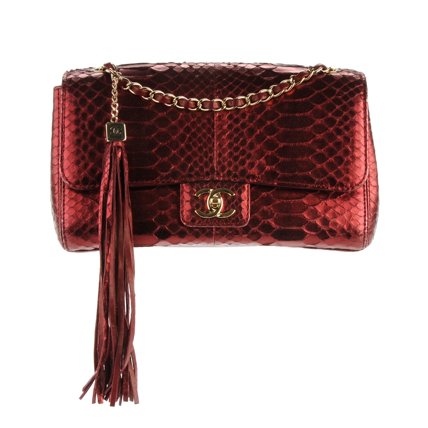 Chanel Metallic Python Soho Tassel Medium Flap Red 1 of 9