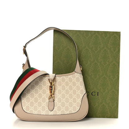 Gucci GG Supreme Monogram Textured Dollar Calfskin Web Small Jackie 1961 Hobo Beige Mystic White Oatmeal 11 of 11