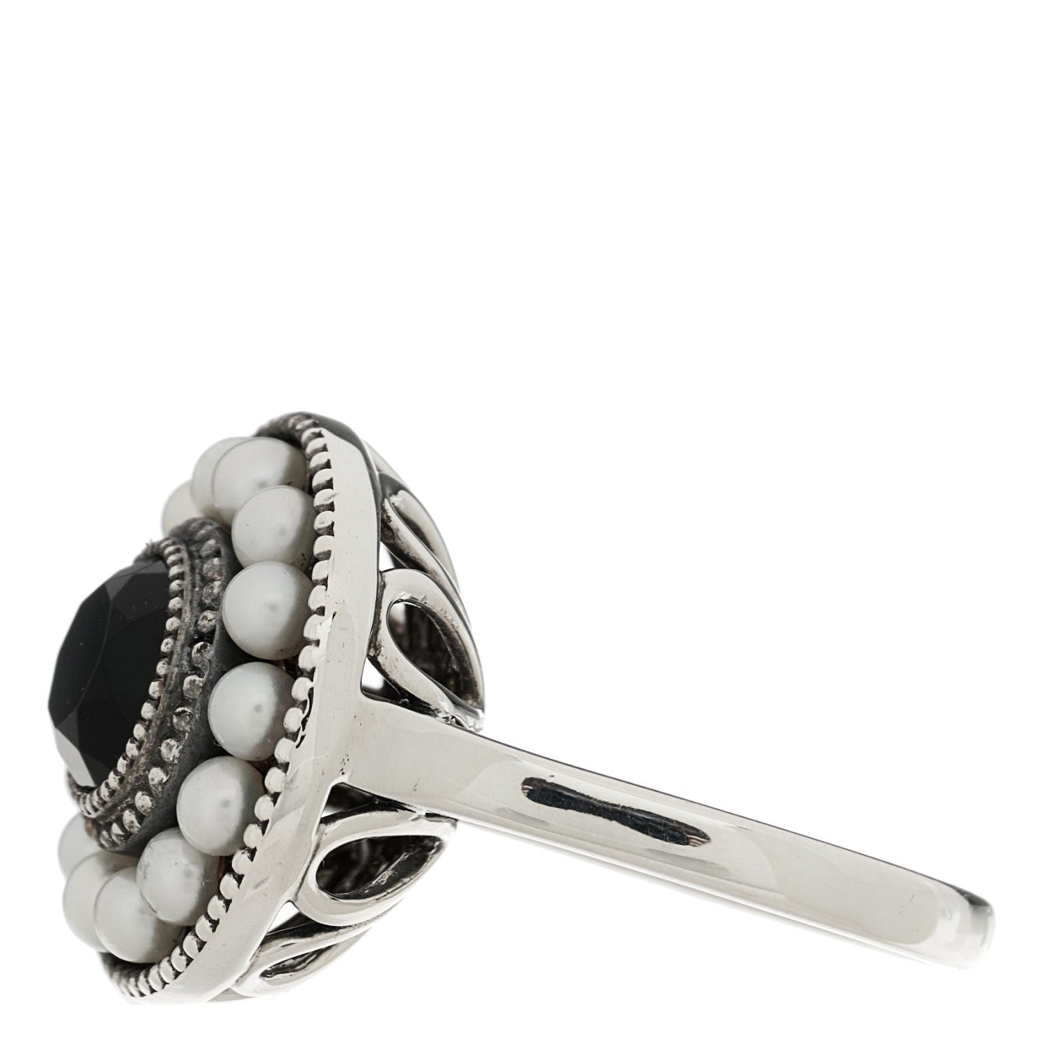 Tiffany Sterling Silver Black Onyx Freshwater Cultured Pearl Ziegfeld Ring 56 7.5 3 of 6