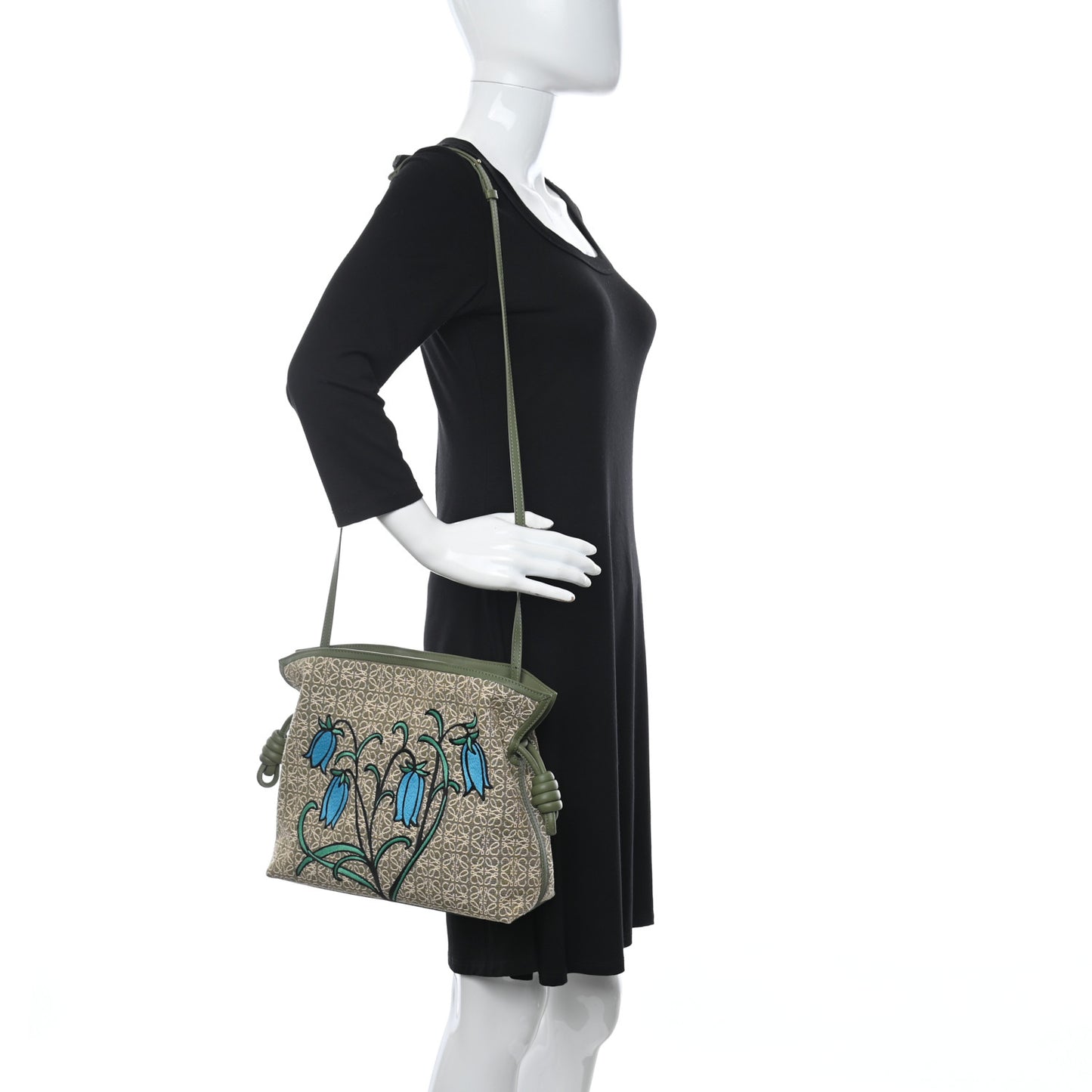 Canvas Calfskin Flamenco Knot Bag Green