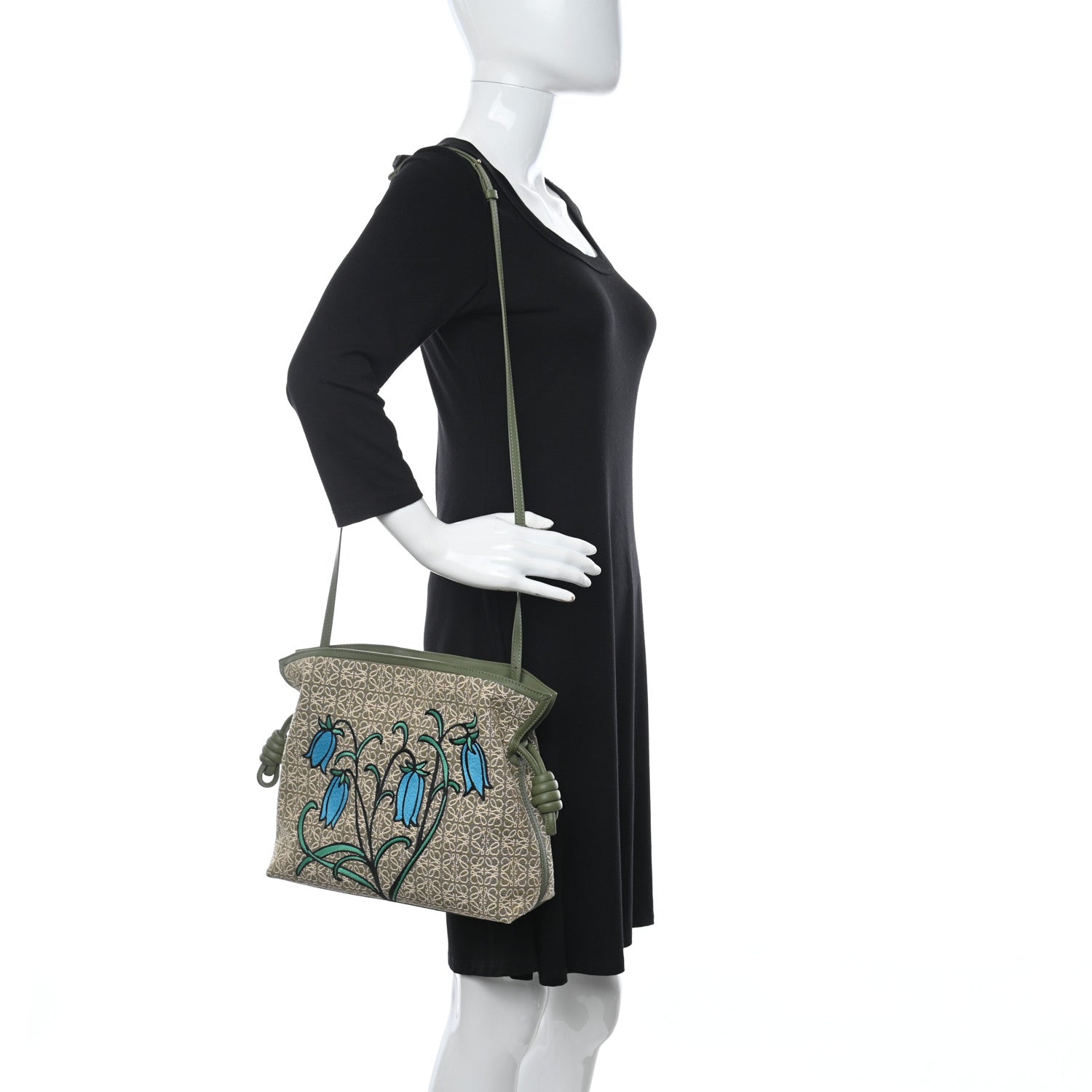 Loewe Canvas Calfskin Flamenco Knot Bag Green 2 of 10