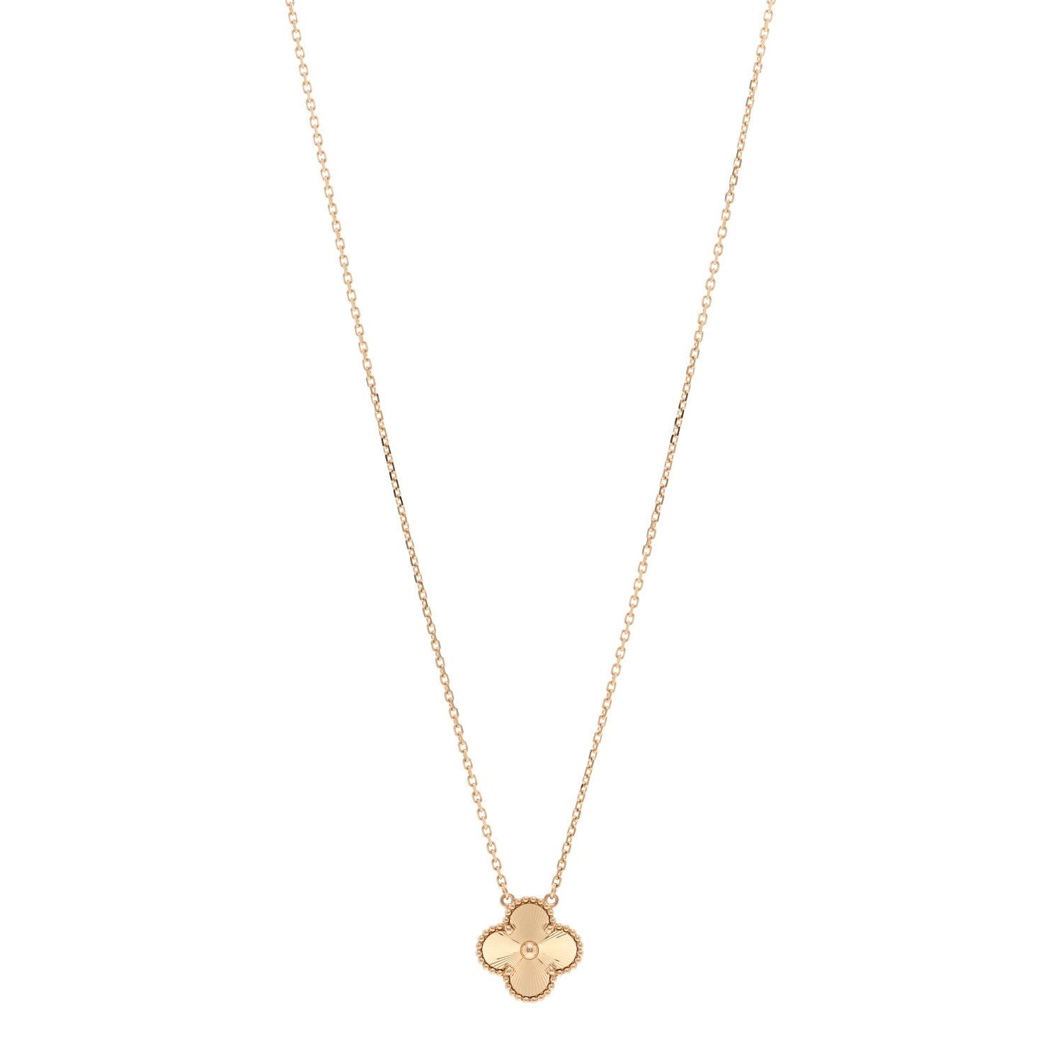 Van Cleef & Arpels 18K Yellow Gold Guilloche Vintage Alhambra Pendant Necklace 1 of 5