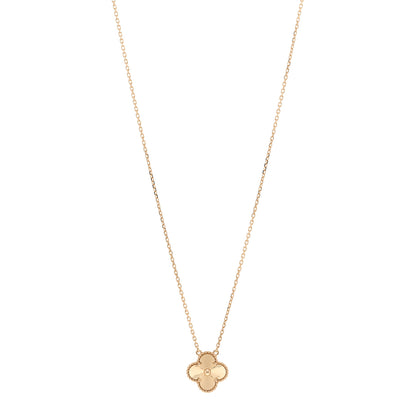 Van Cleef & Arpels 18K Yellow Gold Guilloche Vintage Alhambra Pendant Necklace 1 of 5