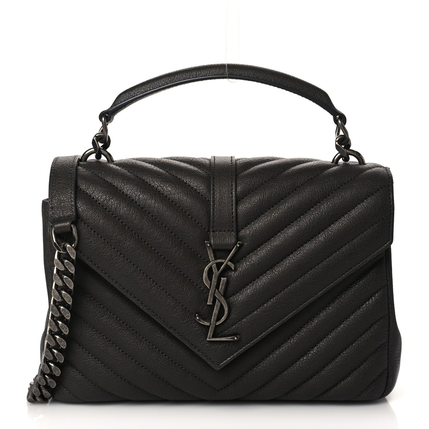 Sheepskin Matelasse Chevron Monogram Medium College Bag Asphalt
