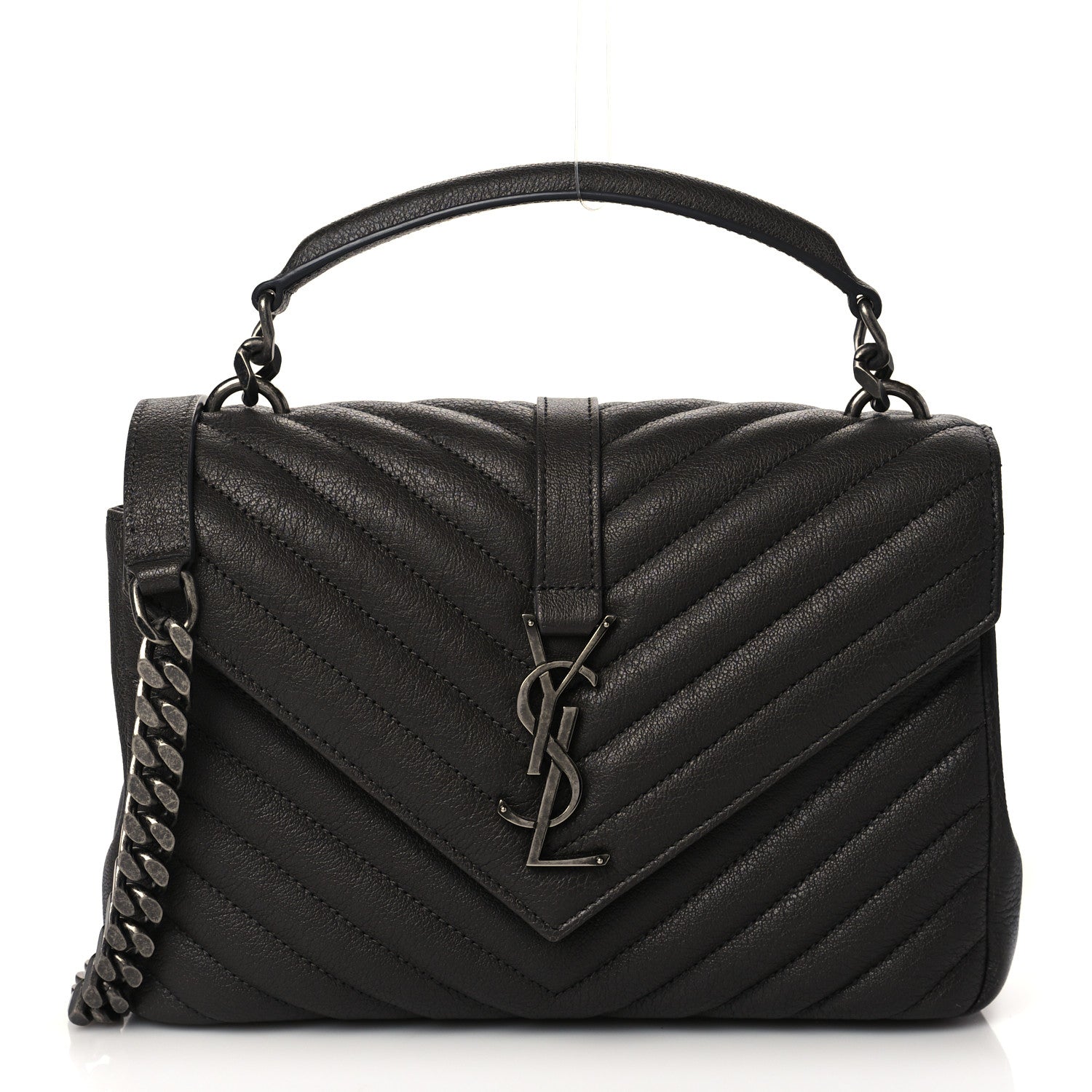 Saint Laurent Sheepskin Matelasse Chevron Monogram Medium College Bag Asphalt 1 of 9