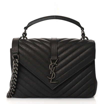 Saint Laurent Sheepskin Matelasse Chevron Monogram Medium College Bag Asphalt 1 of 9