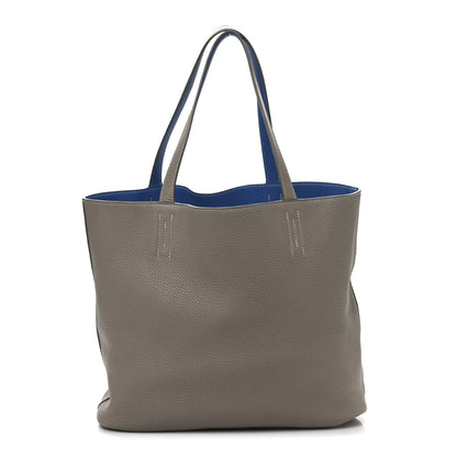 Hermes Taurillon Clemence Double Sens 45 Reversible Tote Mykonos Gris Tourterelle 3 of 16