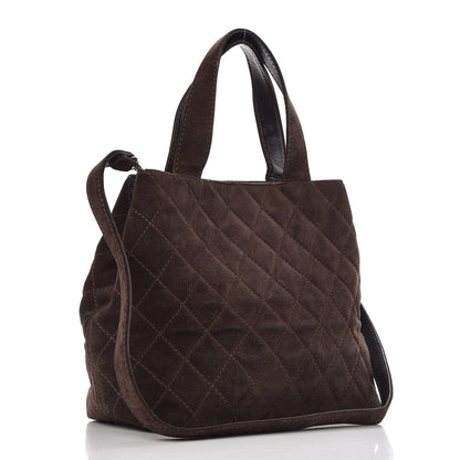 Chanel Suede Quilted Shopping Tote Brown 4 of 15