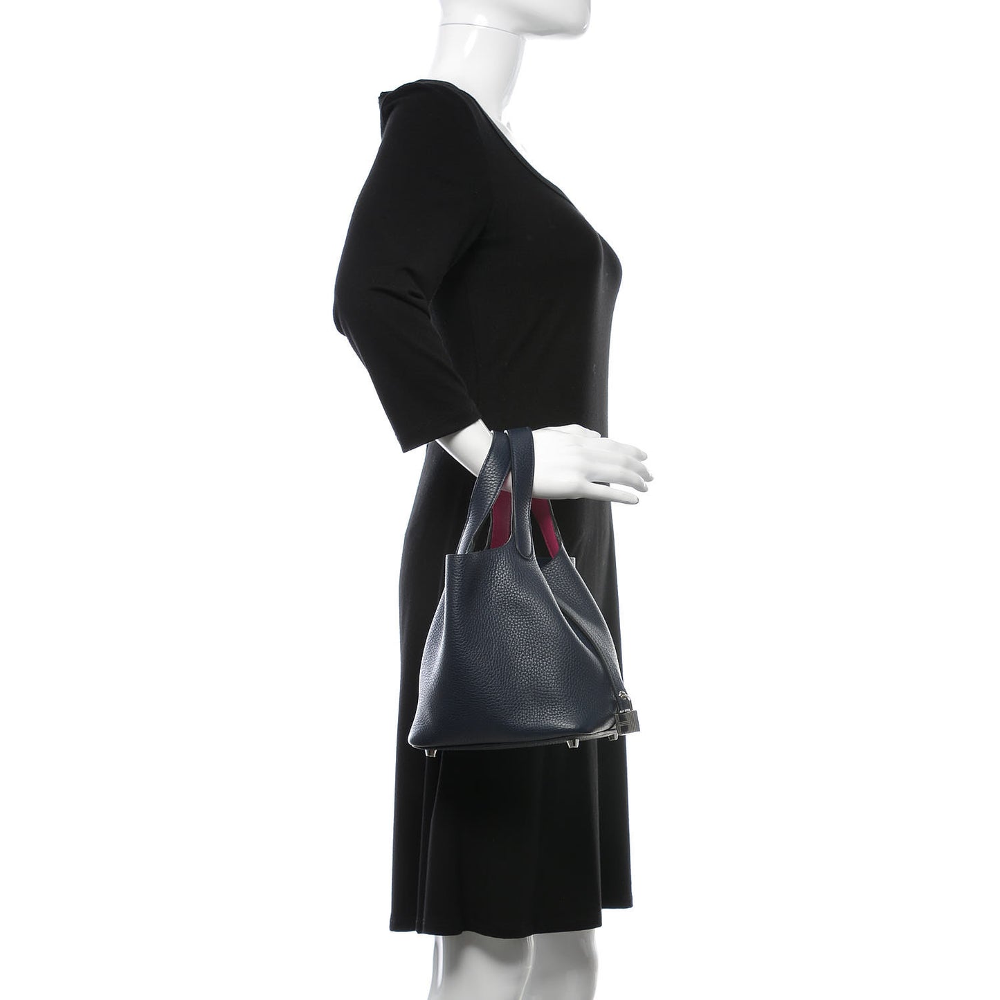 Taurillon Clemence Picotin Lock 18 PM Bleu Nuit Rose Pourpre