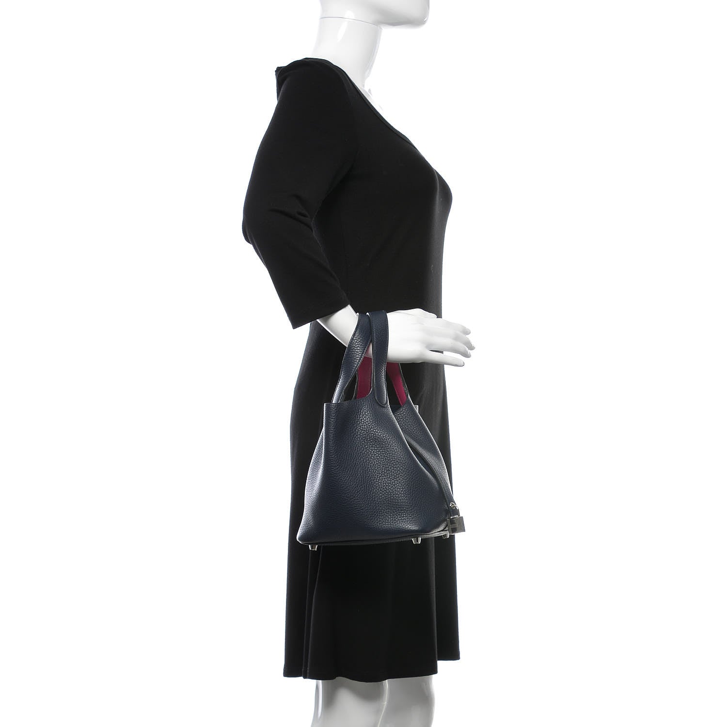 Hermes Taurillon Clemence Picotin Lock 18 PM Bleu Nuit Rose Pourpre 2 of 6