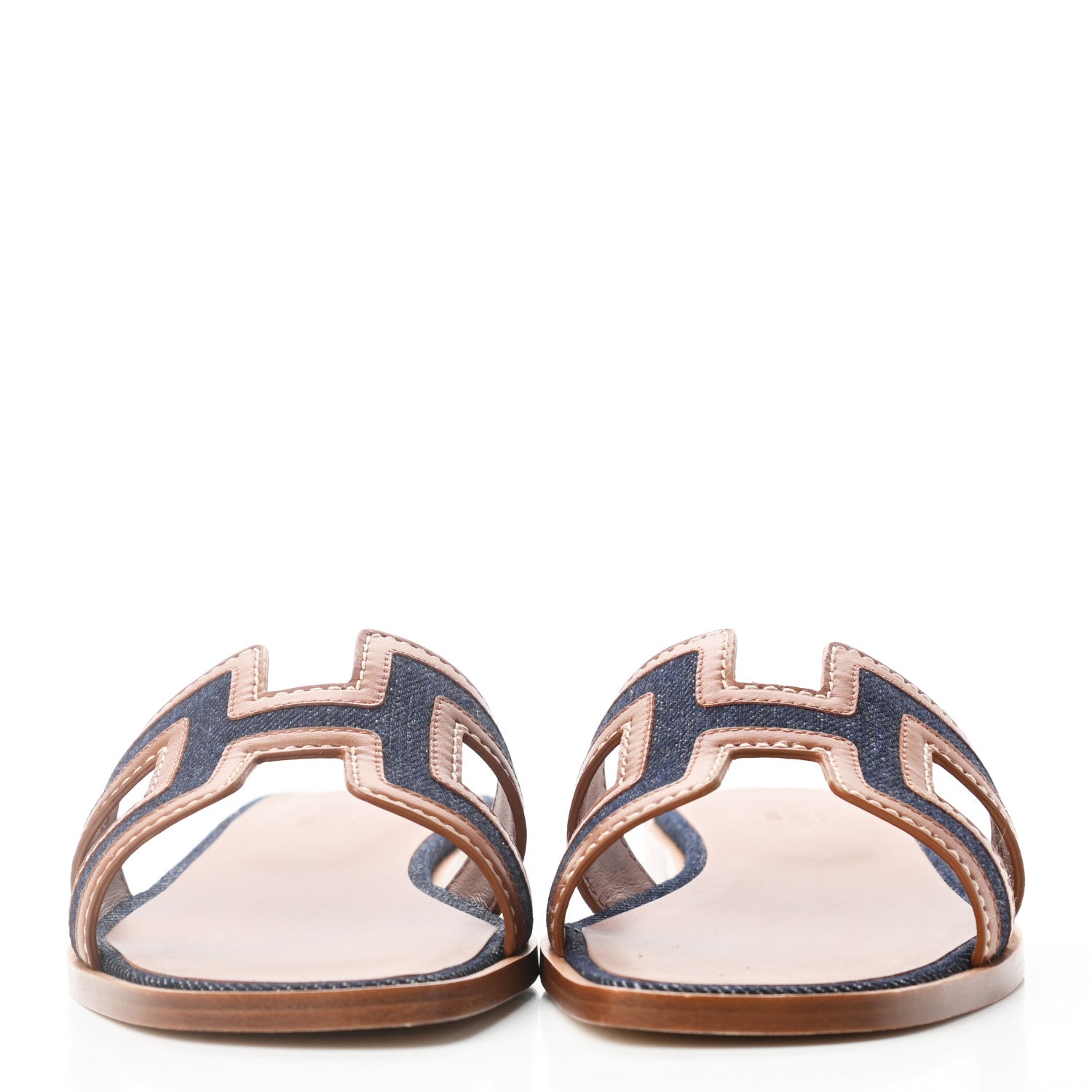 Hermes Calfskin Denim Oran Sandals 36.5 Bleu Brut Gold 2 of 8