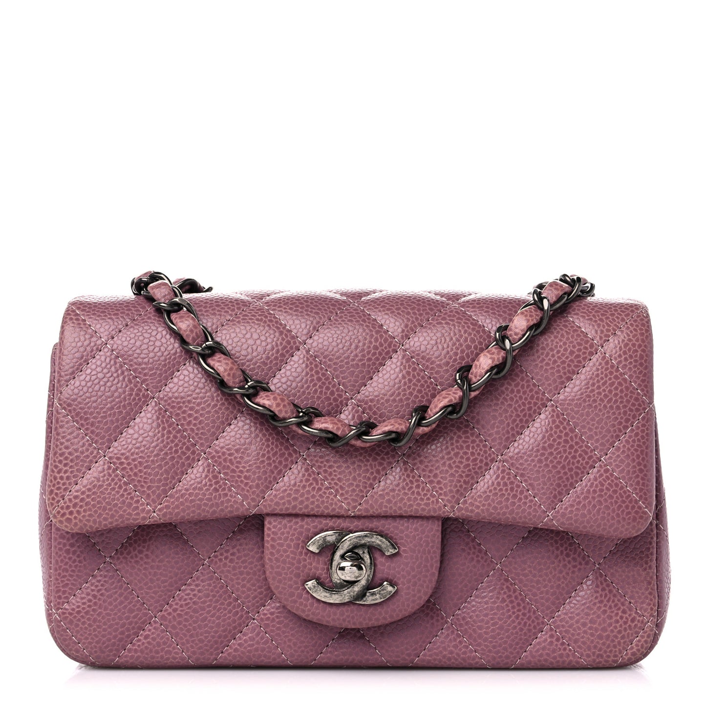 Caviar Quilted Mini Rectangular Flap Purple