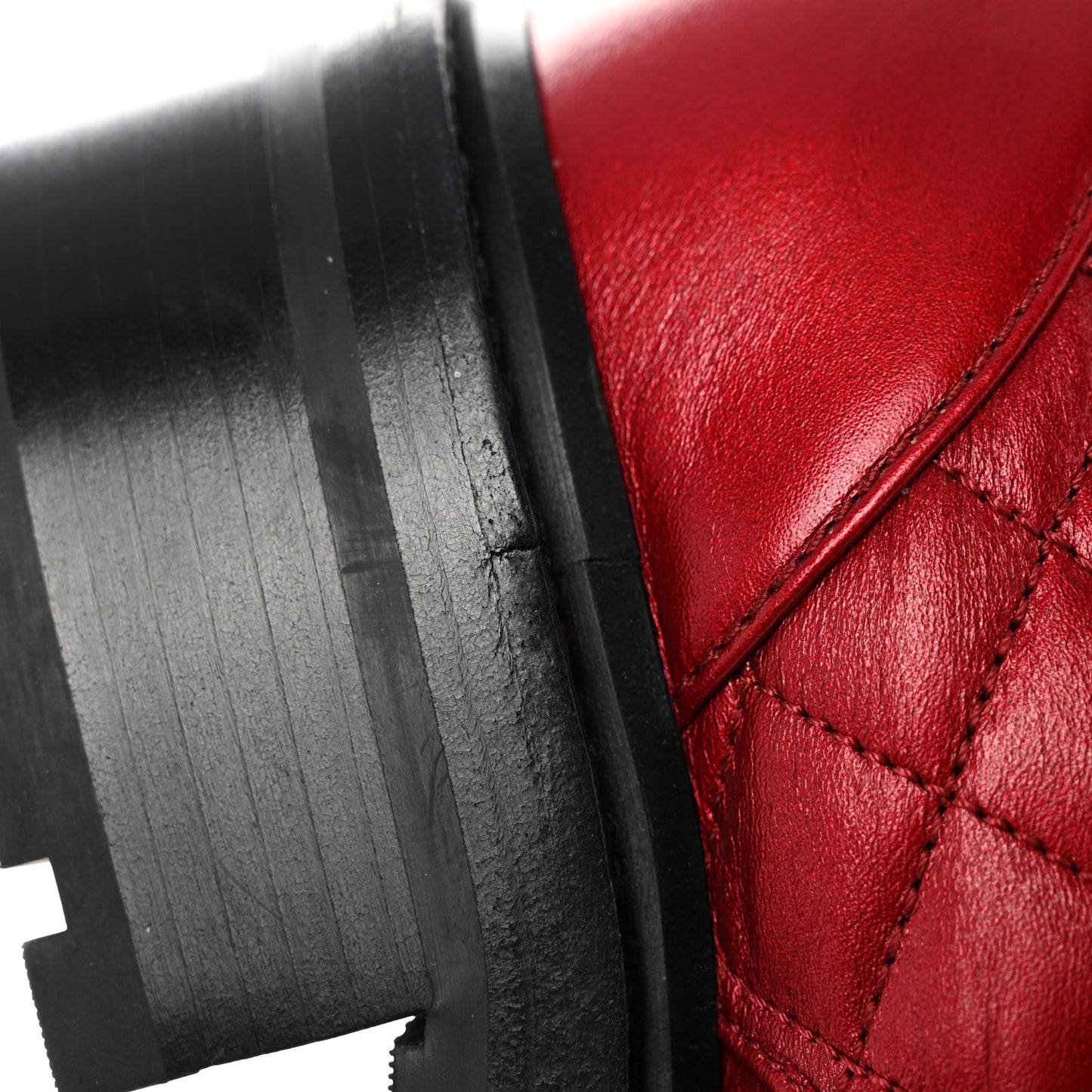 Shiny Lambskin Quilted Lace Up Combat Boots 40.5 Red