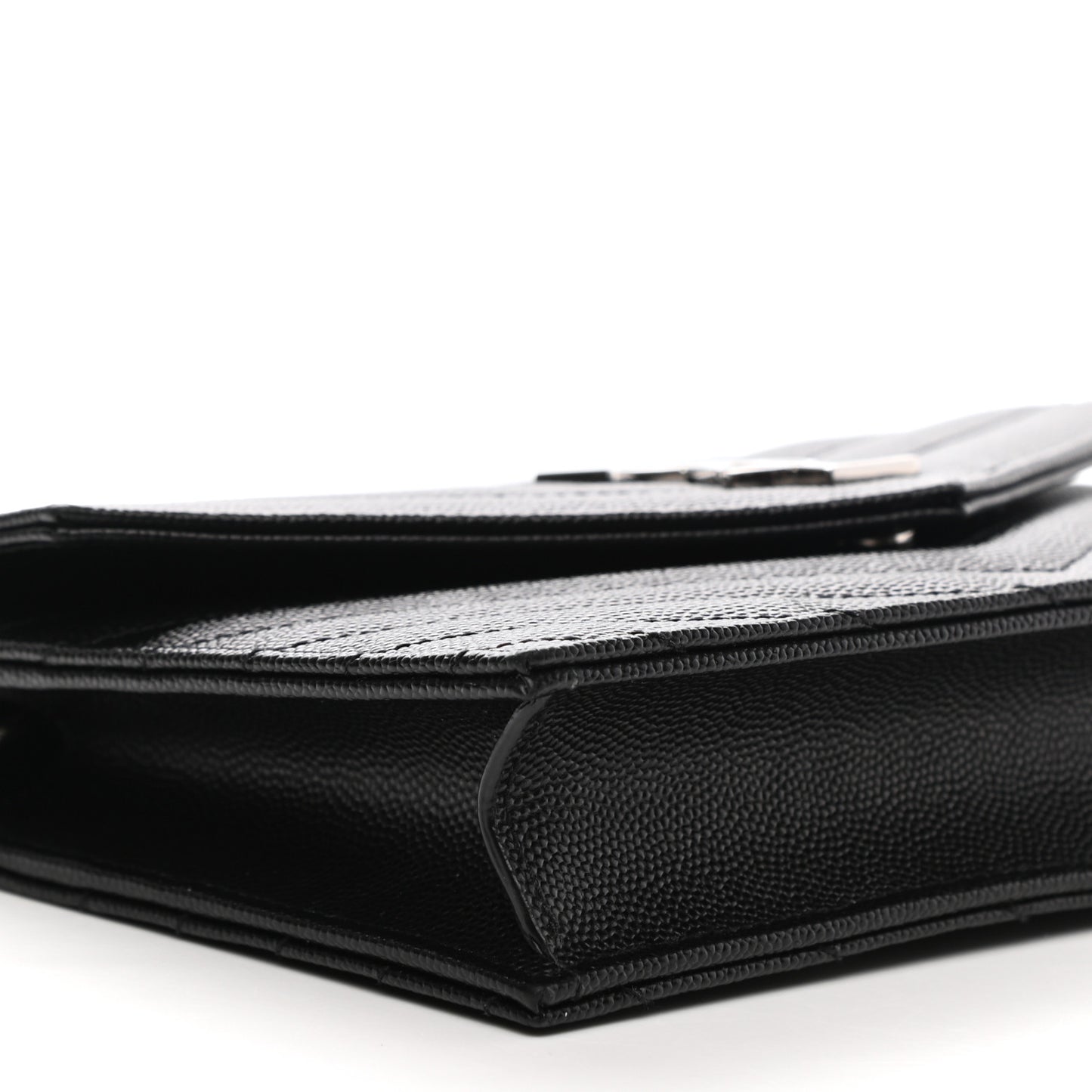 Grain De Poudre Matelasse Chevron Monogram Envelope Chain Wallet Black