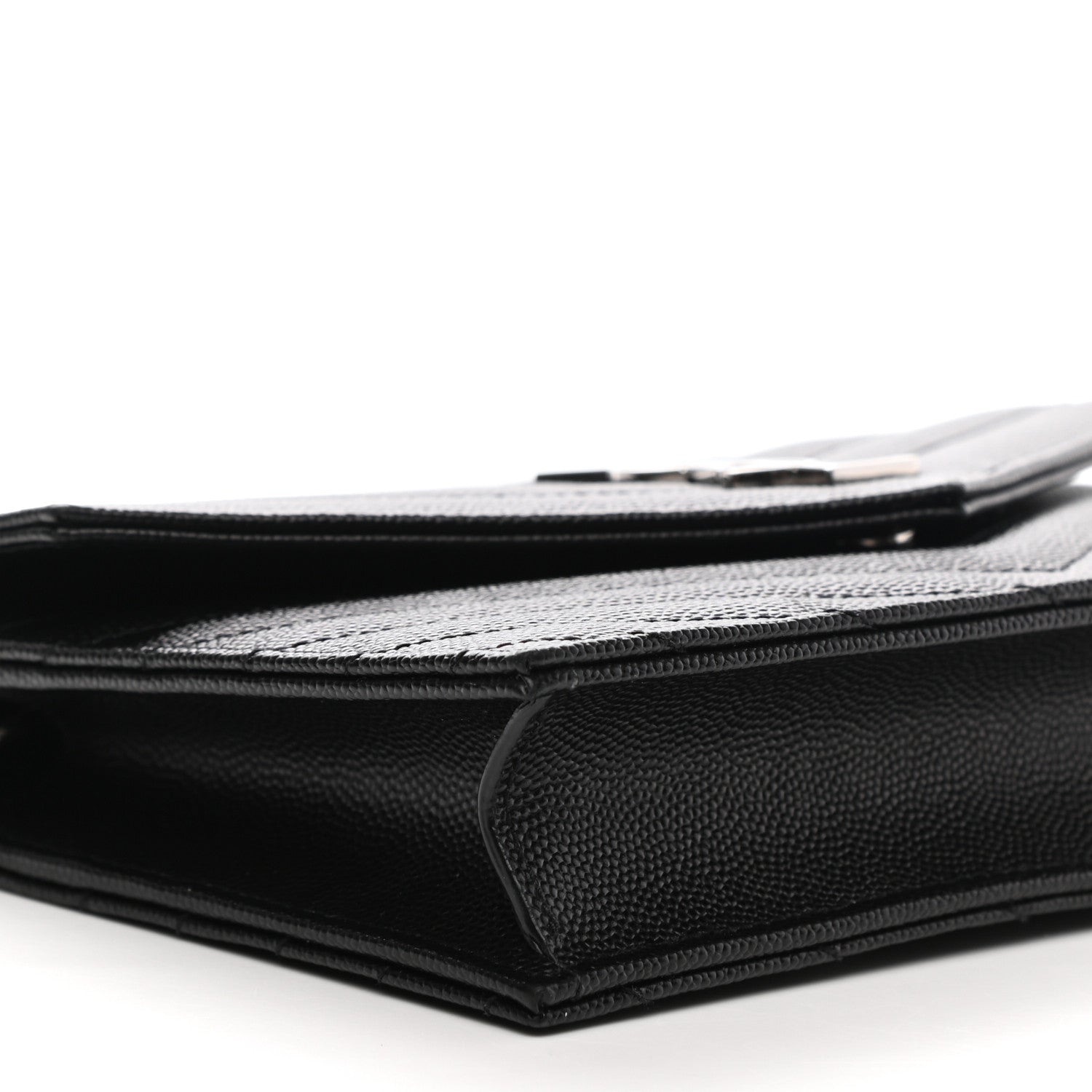 Saint Laurent Grain De Poudre Matelasse Chevron Monogram Envelope Chain Wallet Black 8 of 10