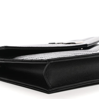 Saint Laurent Grain De Poudre Matelasse Chevron Monogram Envelope Chain Wallet Black 8 of 10