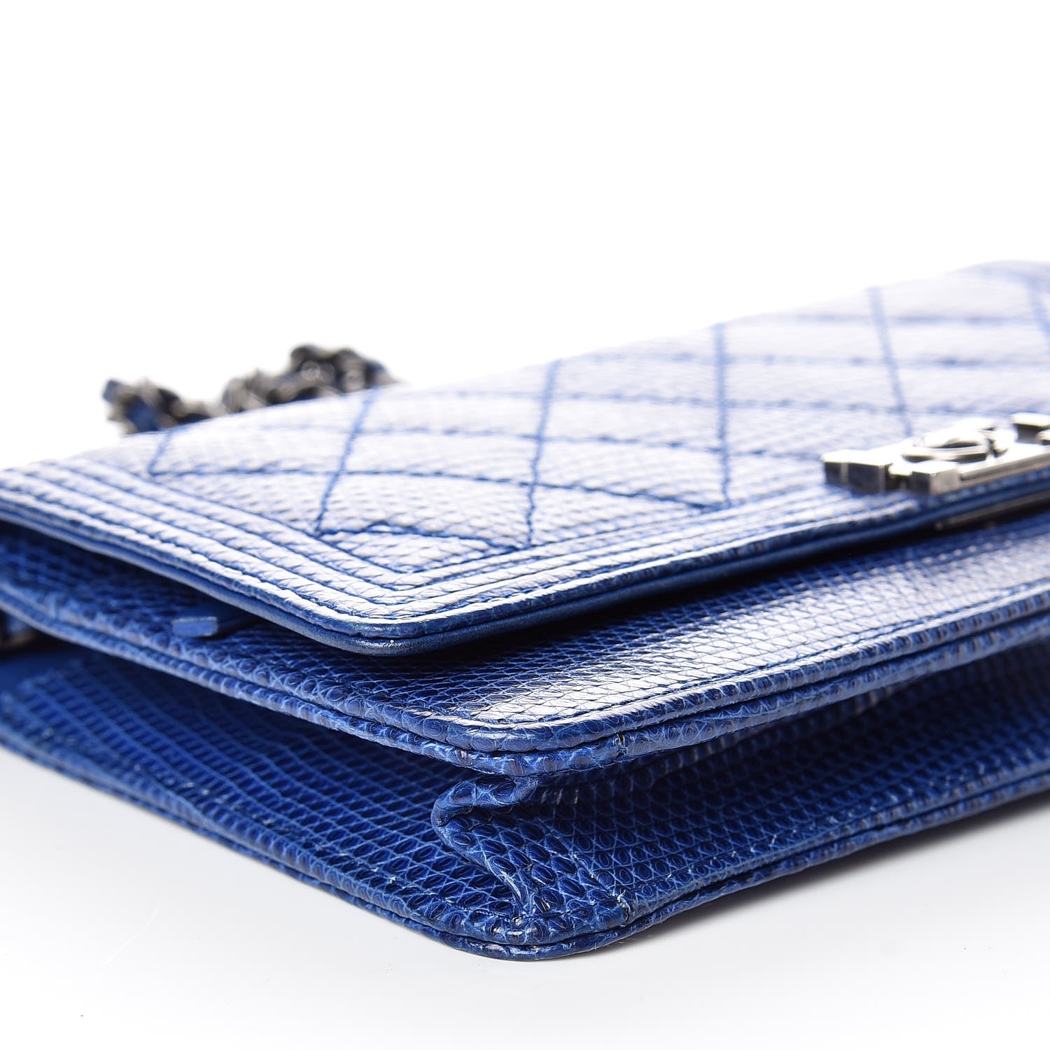 Chanel Lizard Boy Wallet on Chain WOC Blue 5 of 15