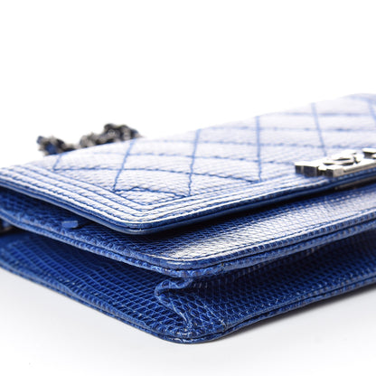 Chanel Lizard Boy Wallet on Chain WOC Blue 5 of 15