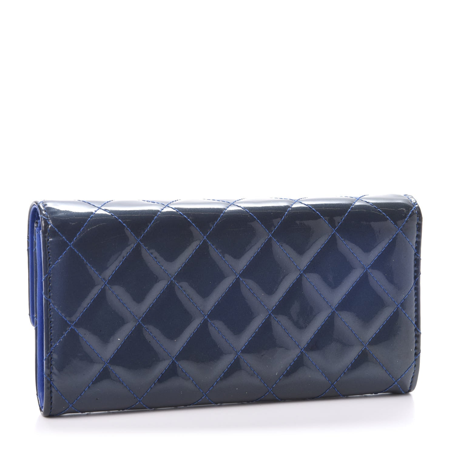 Chanel Patent Quilted Large Flap Wallet Blue 3 of 10