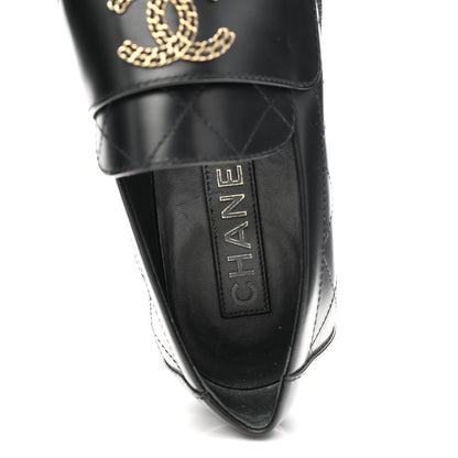 Chanel Calfskin Stitched CC Loafers 38.5 Black 8 of 10