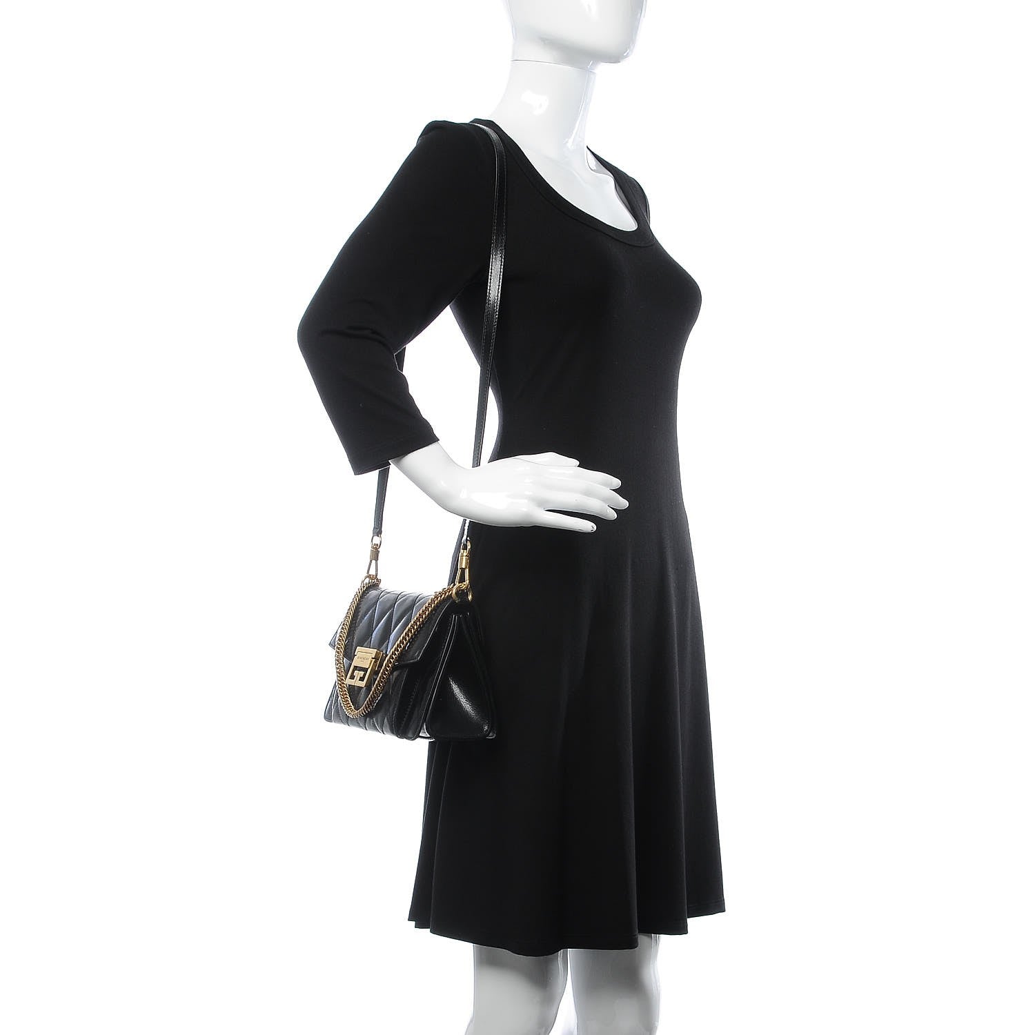 Givenchy Goatskin Quilted Small GV3 Shoulder Bag Black 2 of 7