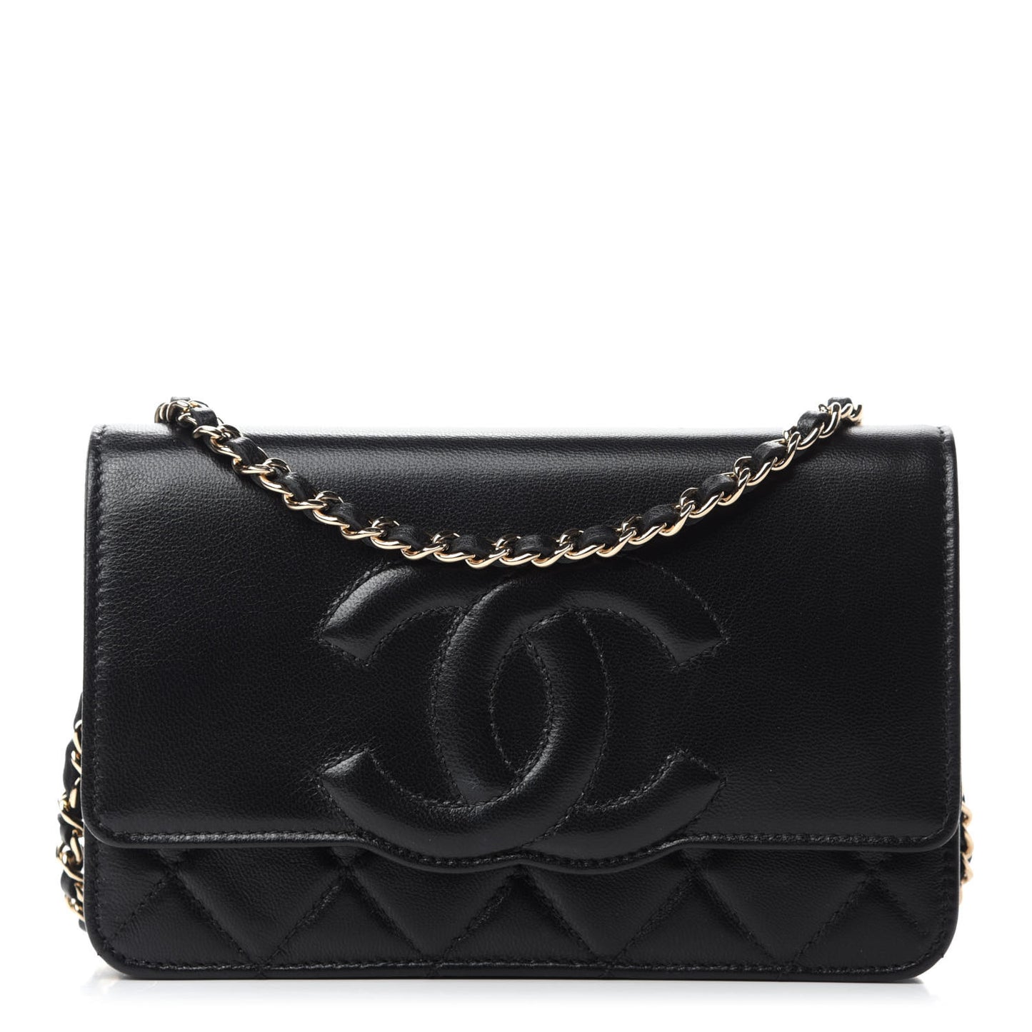 Goatskin Quilted Timeless CC Wallet On Chain WOC Black