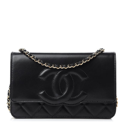 Chanel Goatskin Quilted Timeless CC Wallet On Chain WOC Black 1 of 12