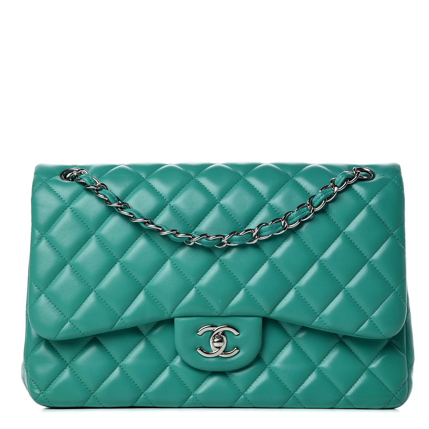 Chanel Lambskin Quilted Jumbo Double Flap Green 1 of 10