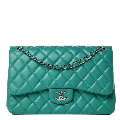 Chanel Lambskin Quilted Jumbo Double Flap Green 1 of 10