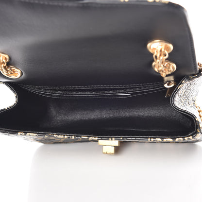 Chanel Calfskin Crocodile Embossed Graffiti 2.55 Mini Cocodile Reissue Flap Black Gold 7 of 10