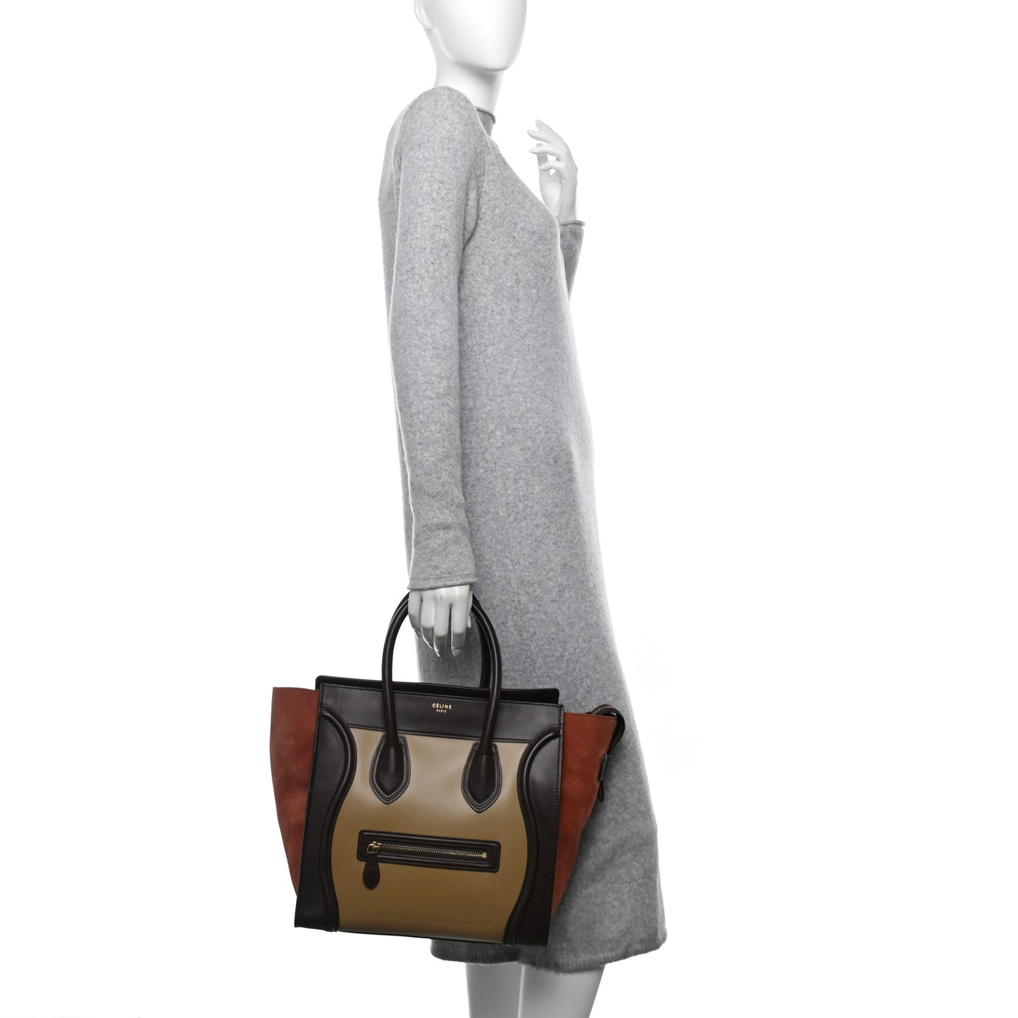 Smooth Calfskin Suede Mini Tri-Color Luggage Beige