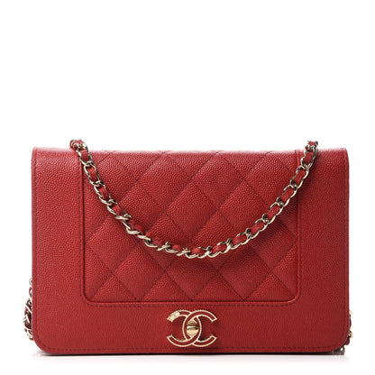 Chanel Caviar Quilted Vintage Mademoiselle Wallet On Chain WOC Red 1 of 12
