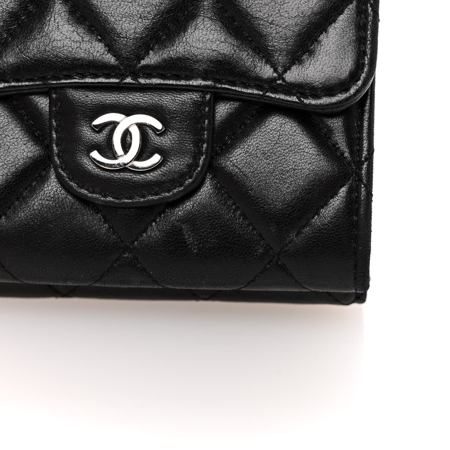 Chanel Lambskin Quilted Tri-Fold Flap Wallet Black 1642719