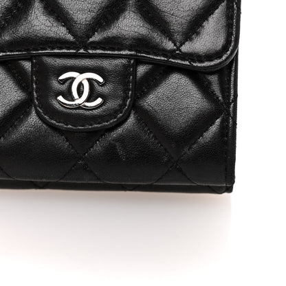 Chanel Lambskin Quilted Tri-Fold Flap Wallet Black 12 of 13