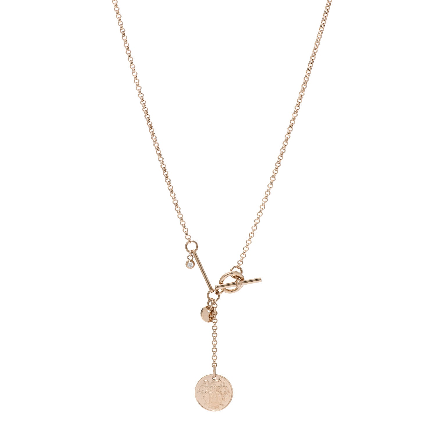 Hermes 18K Rose Gold Diamond PM Ex-Libris Pendant Necklace 1 of 5