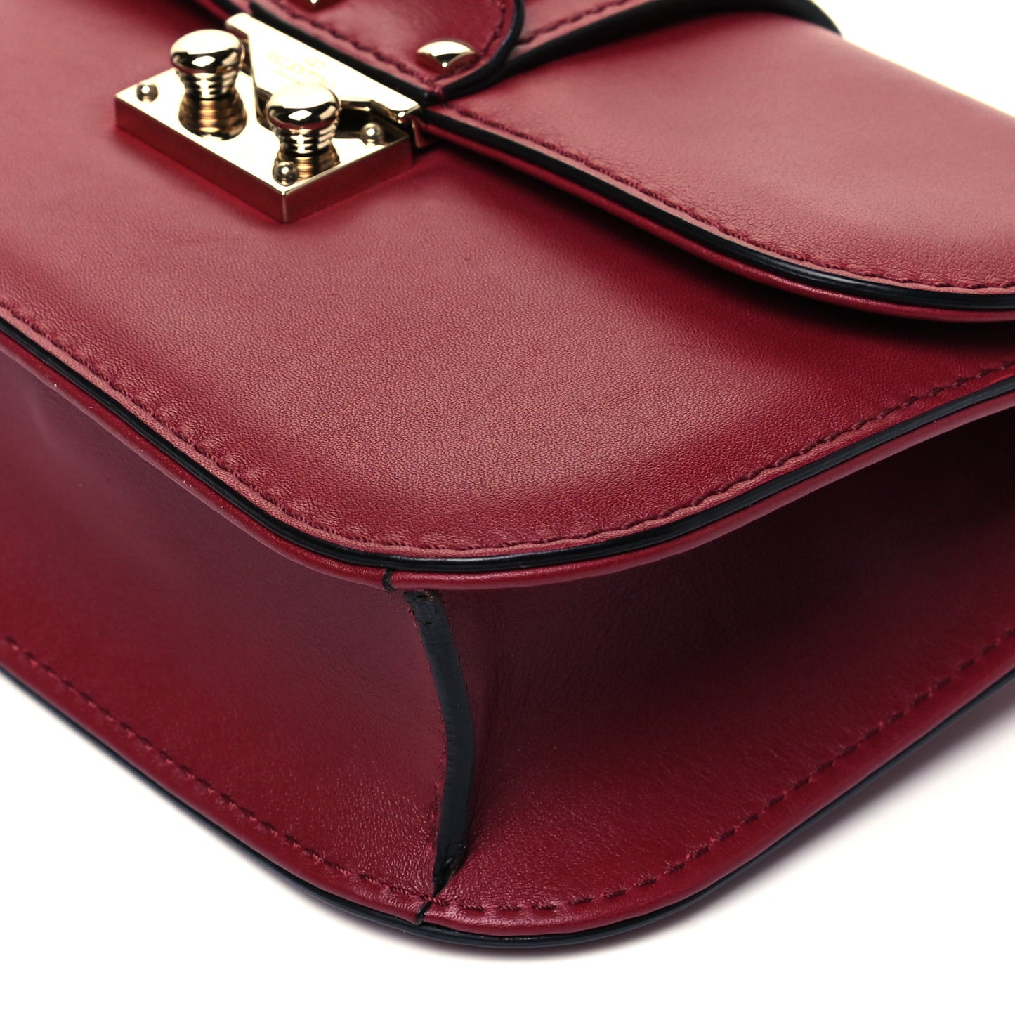 Vitello Small Glam Lock Rockstud Flap Scarlet