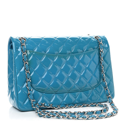 Chanel Patent Quilted Jumbo Double Flap Blue 2 of 13