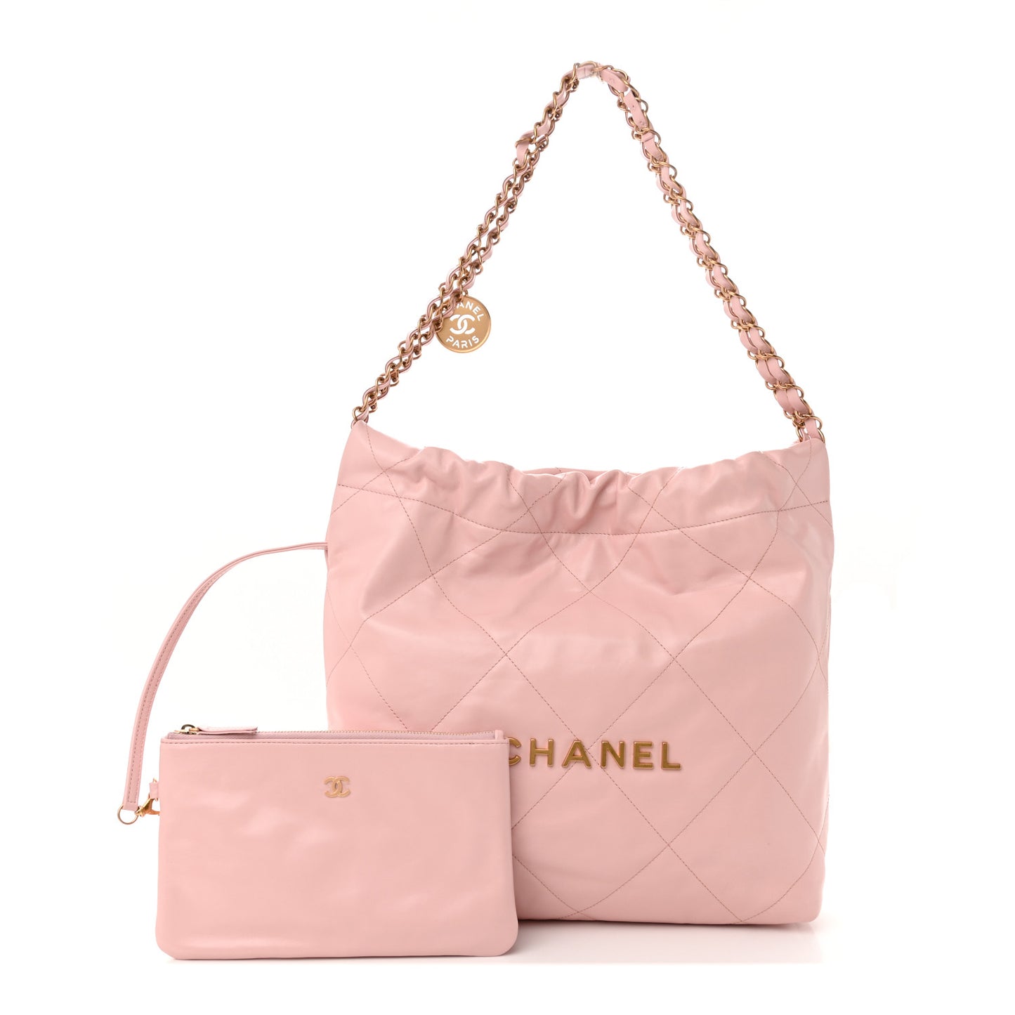 Shiny Calfskin Quilted Small Chanel 22 Light Pink