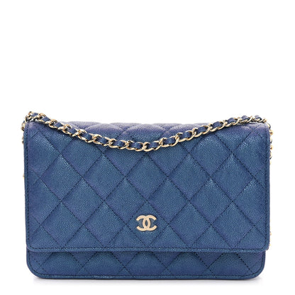 Chanel Iridescent Caviar Quilted Wallet on Chain WOC Dark Blue 1 of 12