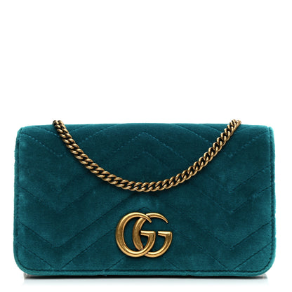 Gucci Velvet Matelasse GG Marmont Mini Bag Pavone Cyan 1 of 8