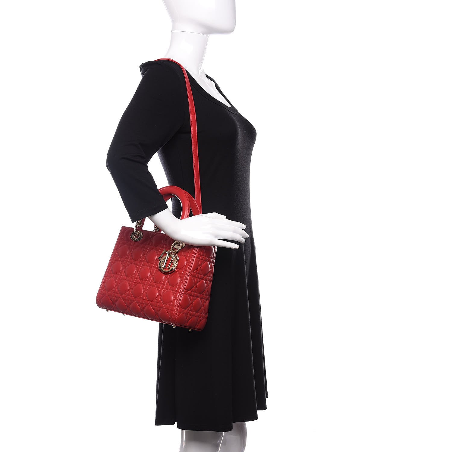 Christian Dior Lambskin Cannage Medium Lady Dior Red 2 of 12
