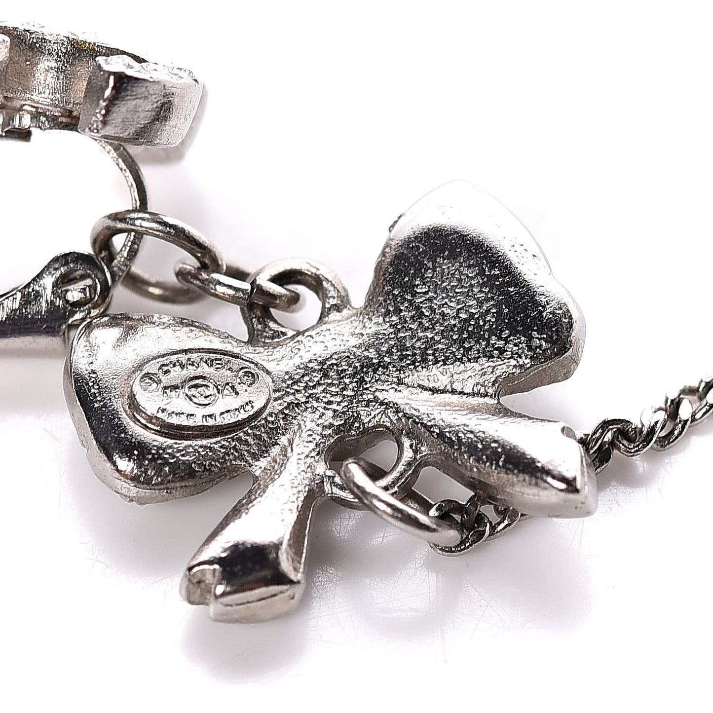 Crystal CC Bow Drop Earrings Silver